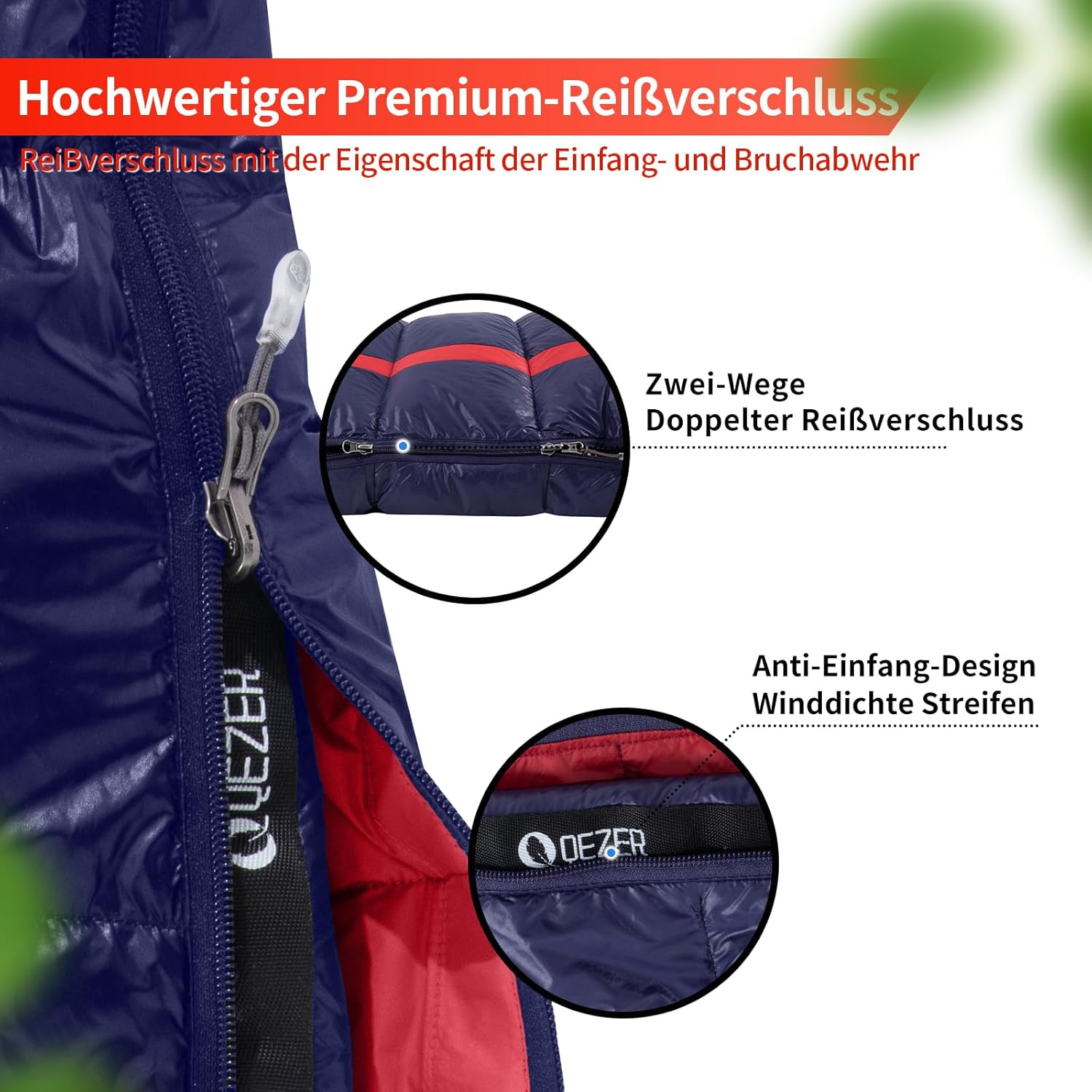 QEZER Saco de Dormir Plumón 220 cm x 80 cm 8 ~ -3 ℃ Saco de Dormir 4 Estaciones Ultraligero Adultos y Niños,Sleeping Bag para Camping y Senderismo