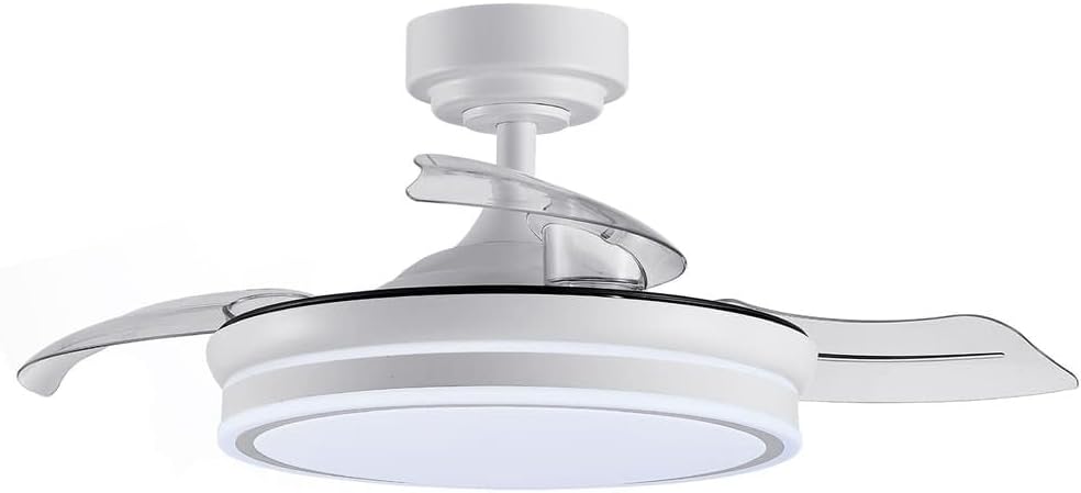 wonderlamp – Ventilador de Techo con Luz LED Pearl Mini, Aspas Retráctiles, Motor DC Muy Silencioso, 3 Temperaturas de Color Regulables, 46W, Blanco