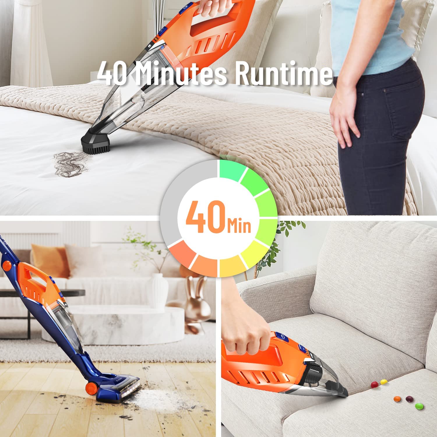 2025 Aspiradora Inalámbrica, ORFELD Stick Vacuum Cleaner 4 en 1 Ligera