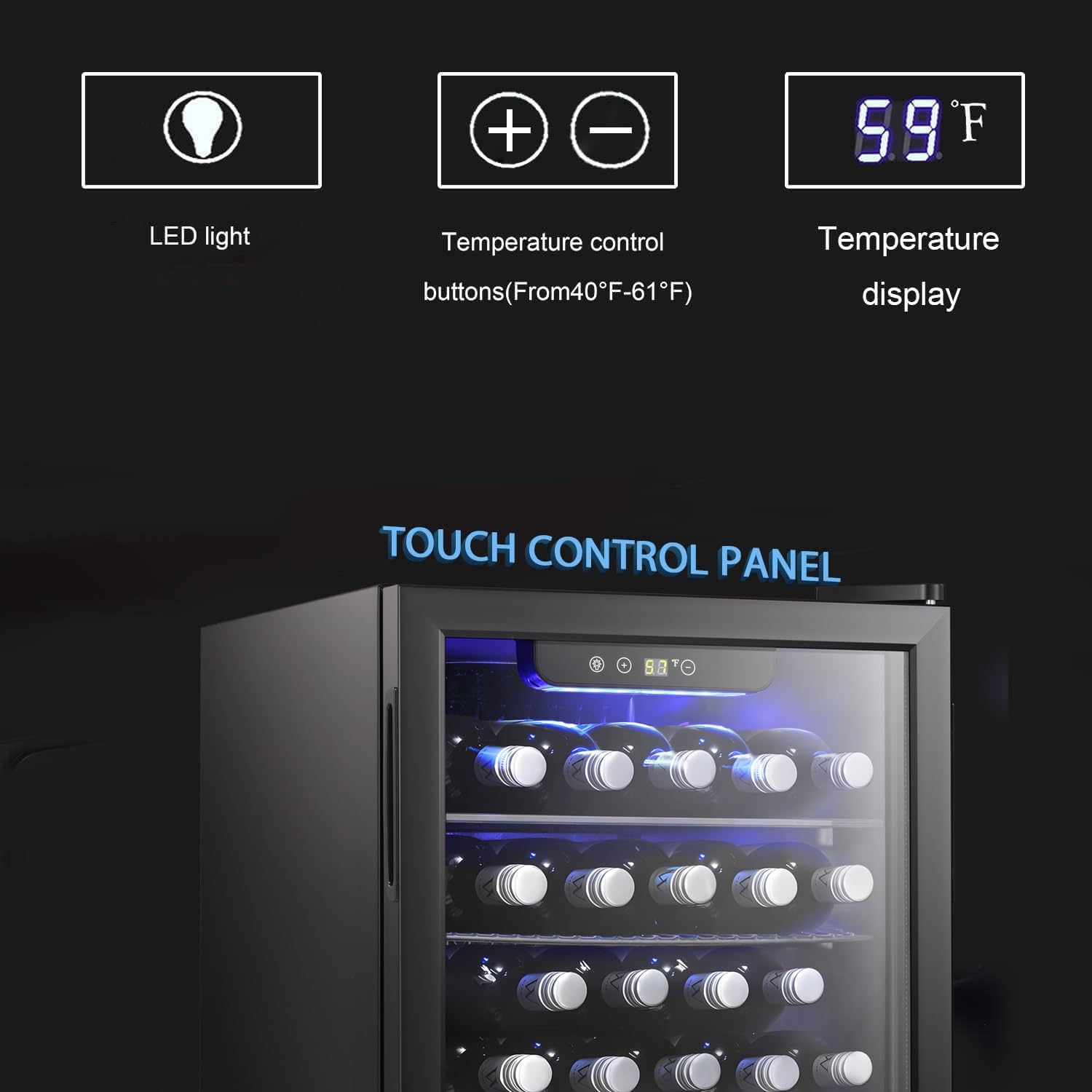 Antarctic Star Enfriador de Vino para 36 Botellas / Refrigerador de Bebidas, Mini Bodega, Refrigerador para Cerveza y Refrescos, Operación Silenciosa con Compresor, Temperatura Ajustable, Independiente, Color Negro, 4.4 pies cúbicos