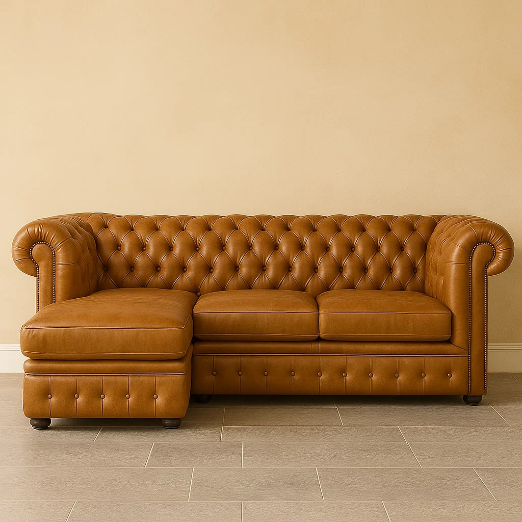 Sofá de piel rinconero camel de piel de búfalo para salón 274×166×82 cm - wpNU2Xo77Gic