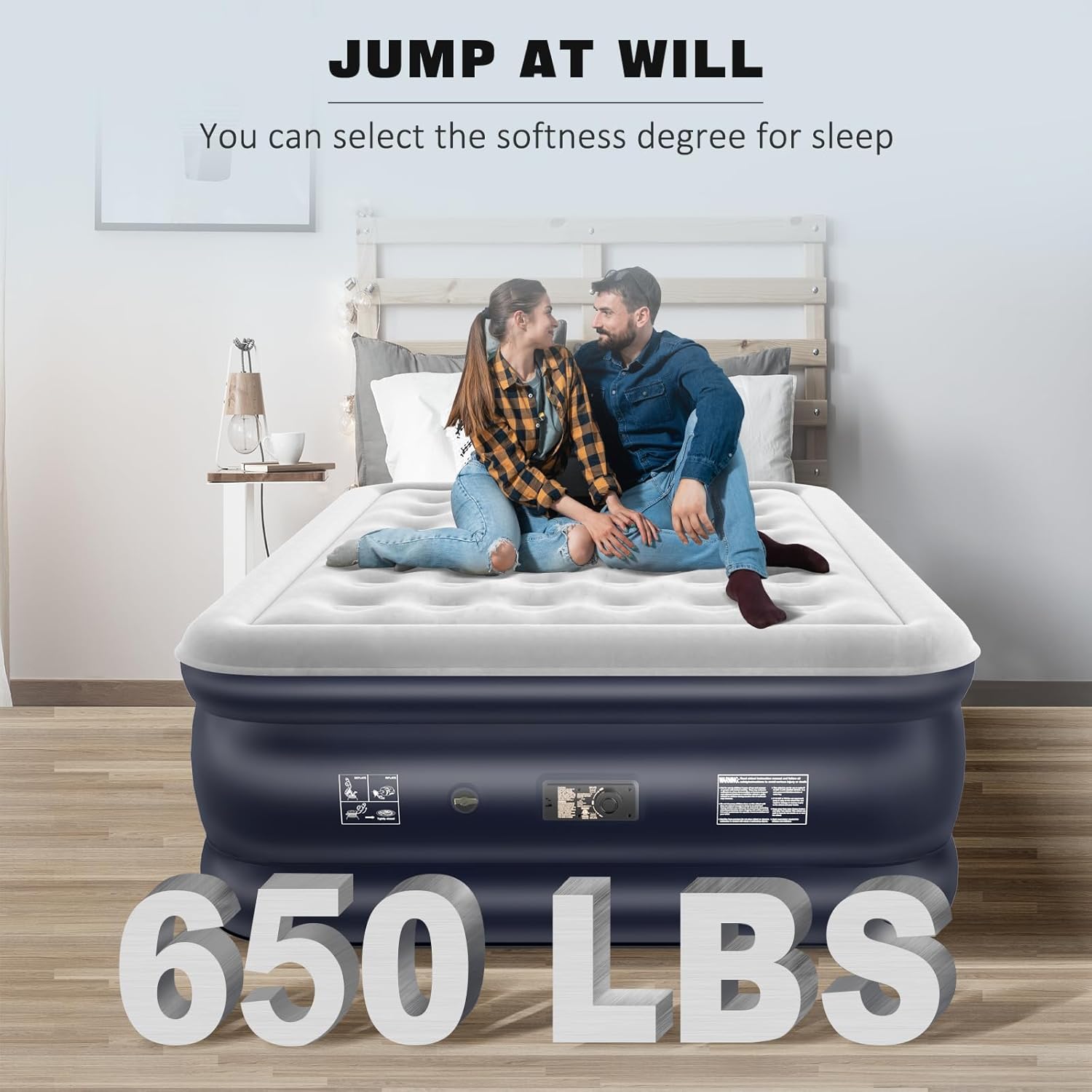 Colchón Inflable NALONE, Cama Inflable con Bomba Incorporada, Inflado en Solo 3 Minutos, para Invitados o Uso en Casa, 203 x 152 x 46 cm, Peso Máximo 310 kg, Cama Doble