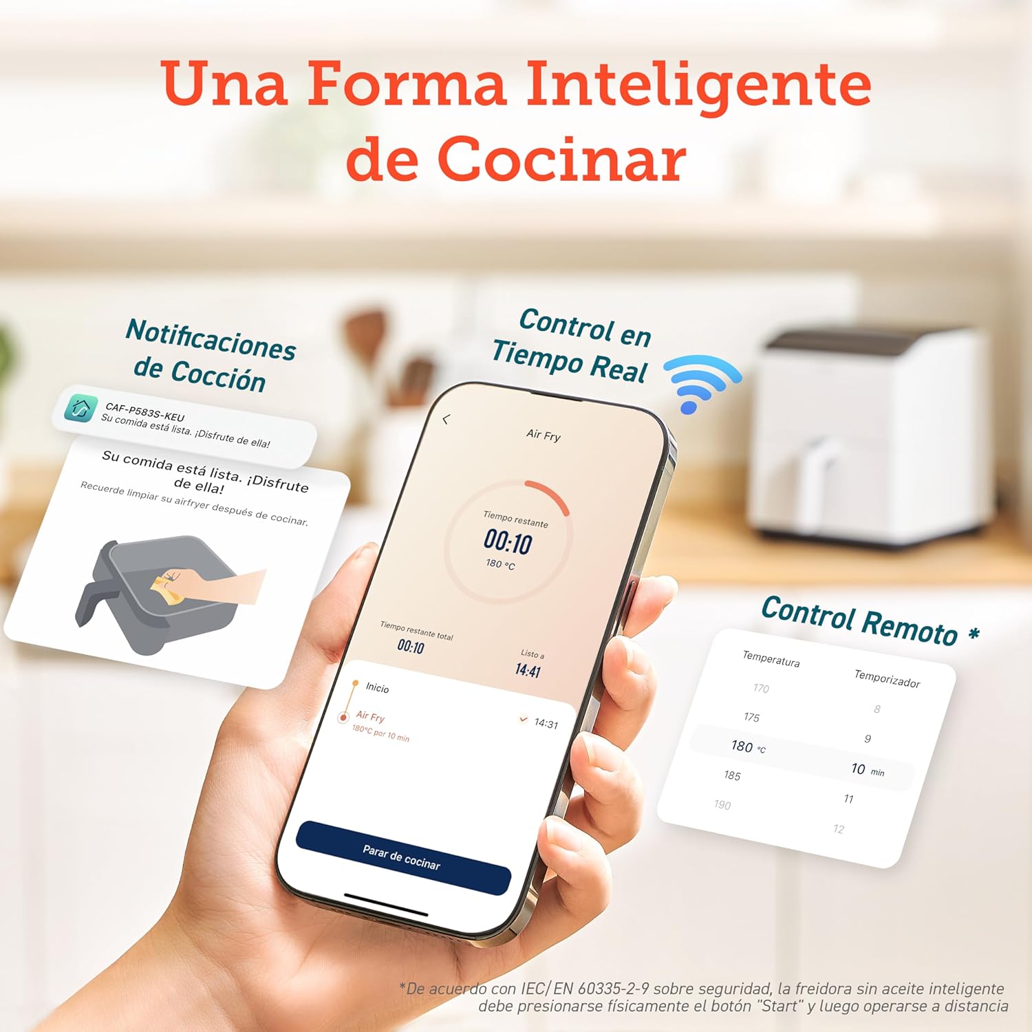 COSORI Freidora Inteligente Sin Aceite 6.4L, Freidora de Aire con Doble Calentamiento, Sin Revolver ni Precalentar, con Recetas en Español y 12 Programas, Gris Oscuro, Modelo CAF-P583S