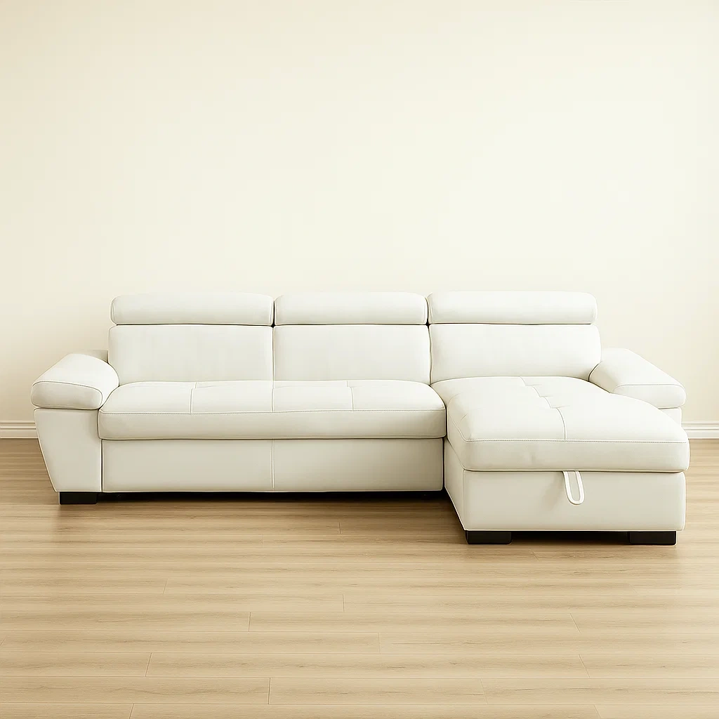 Sofá - 4 plazas cama rinconero blanco piel auténtica salón 256×154×83 cm - vxfhA9XB7I2i