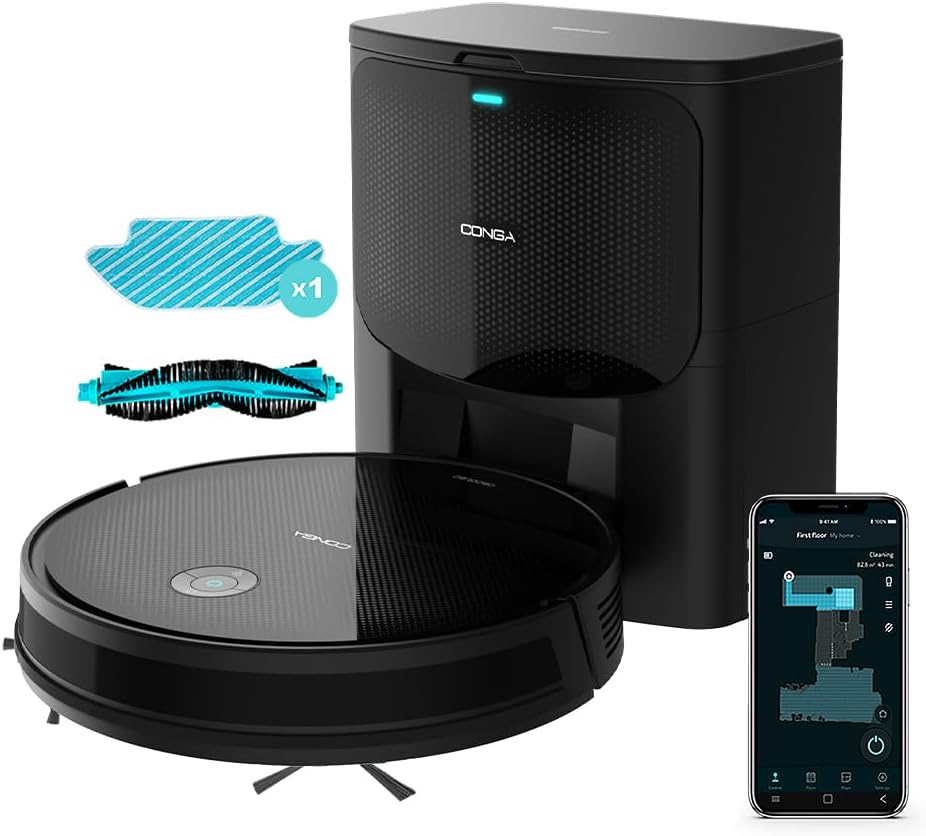 Aspirador Robot Cecotec con Navegación Giroscópica Conga 999 Map X-Treme. Motor de Succión 2000Pa, 2 Cepillos Laterales, 2 Fregonas, Autonomía 120 minutos, Control por App y Mando a Distancia