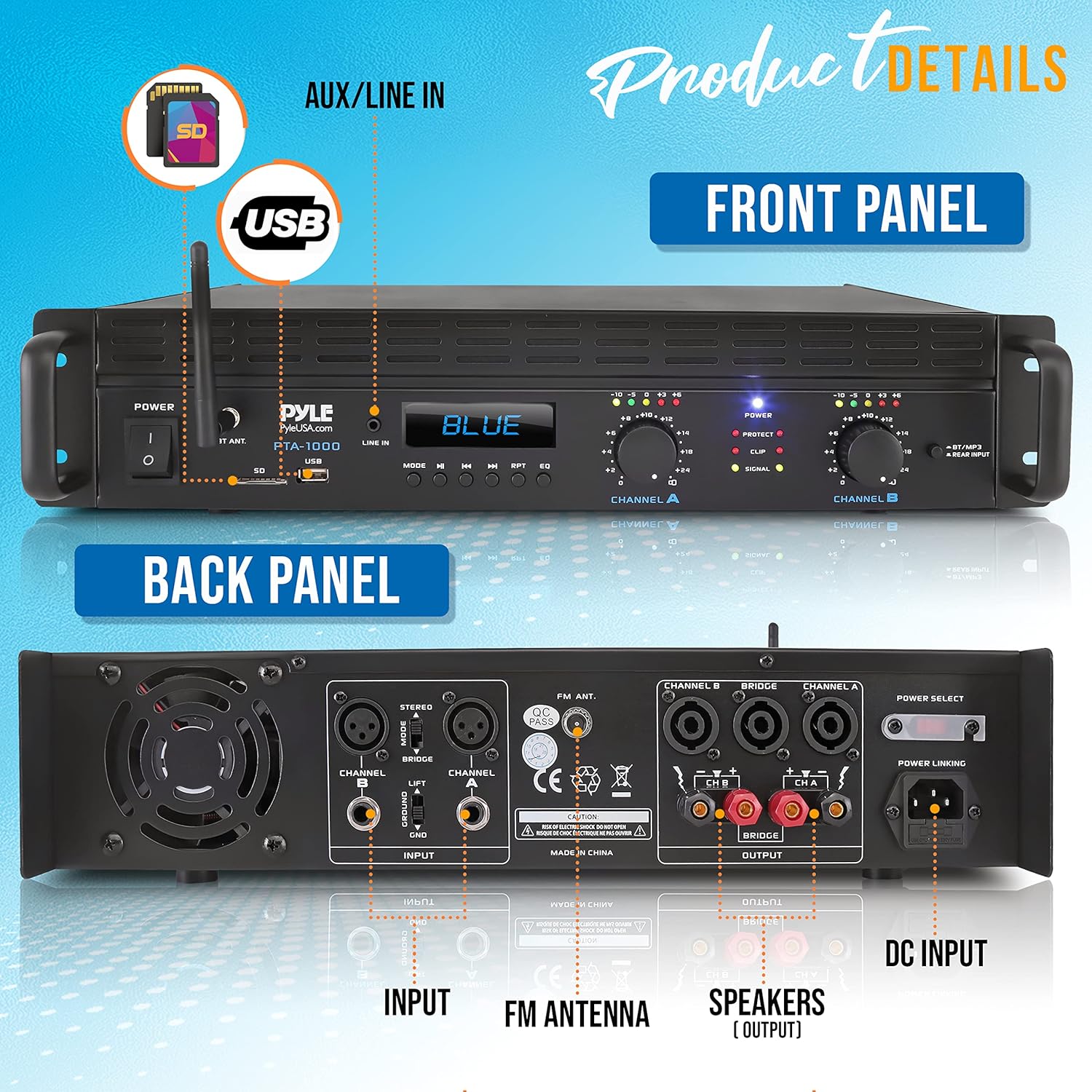2025 Amplificador Bluetooth de 2 Canales – 2000 W en Modo Puente, Amplificador de Audio Profesional para Rack de Estudio, Conectividad TRS/XLR, Pantalla LCD, Refrigeración por Ventilador