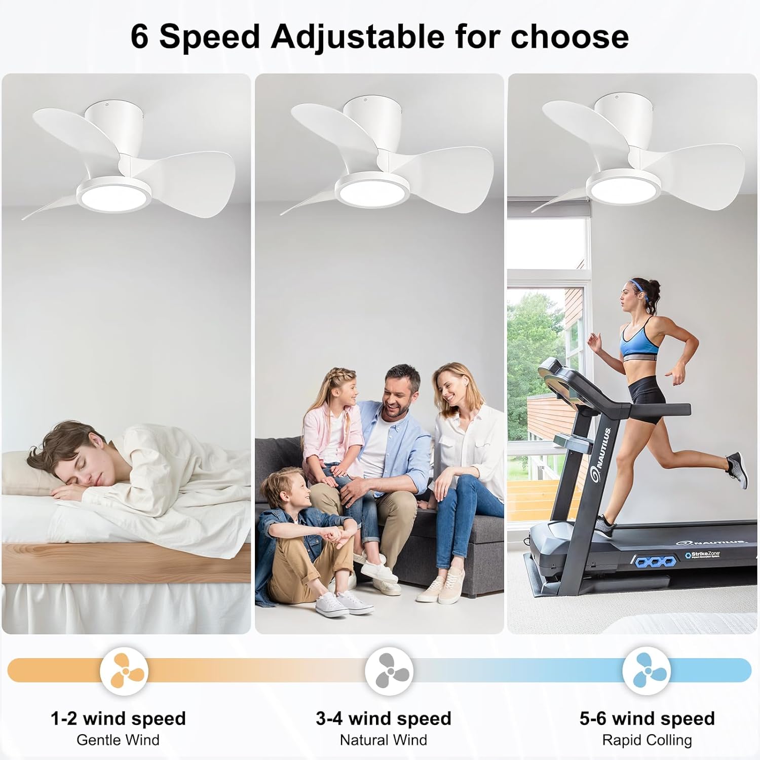 Ventilador de techo con luz Ateroll, Ø61 cm, LED regulable 3CCT (3000K-4000K-5000K), 1500LM, con control remoto, 6 velocidades, temporizador, ideal para sala y dormitorio