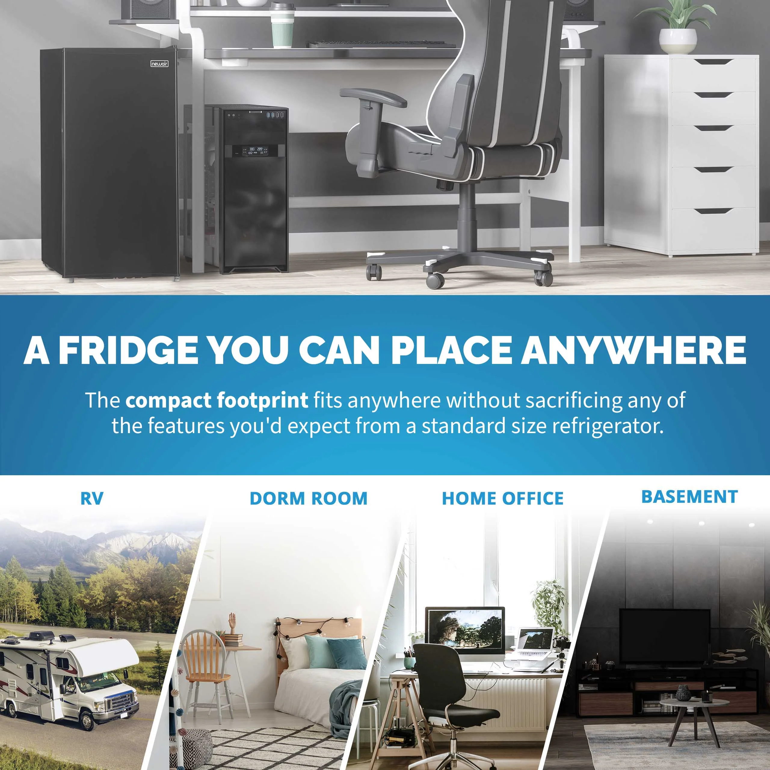 2025 Newair® Mini refrigerador compacto con congelador, 3,3 pies cúbicos – Negro