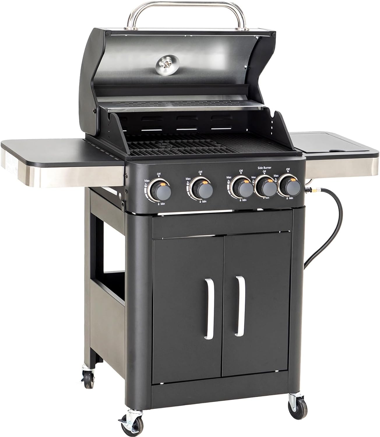 2025 Parrilla a Gas con Quemador Lateral y Parrilla de Hierro Fundido Esmalte Porcelánico 42,000 BTU, Parrilla Portátil de Acero Inoxidable, Propano