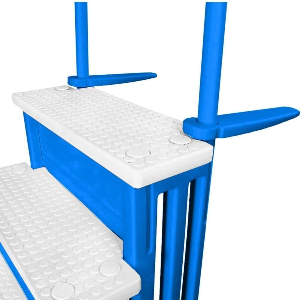 Escalones antideslizantes Aqua Select para piscinas elevadas | Azul | Para piscinas sobre tierra | Se pueden montar en terrazas de 48