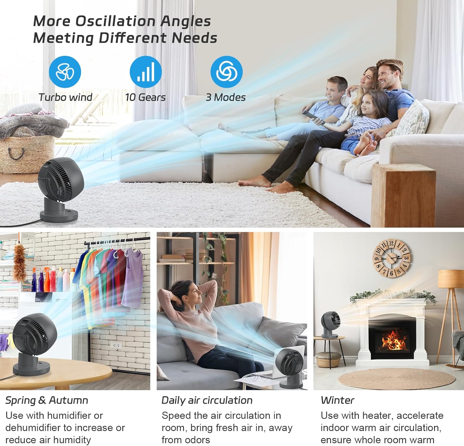 MYCARBON Ventilador de Mesa Turbo Silencioso 20dB, Motor DC Potente, Oscilación de 30°-60°-90°, 11 Velocidades, Temporizador 12h y Encendido Programado, con Control Remoto