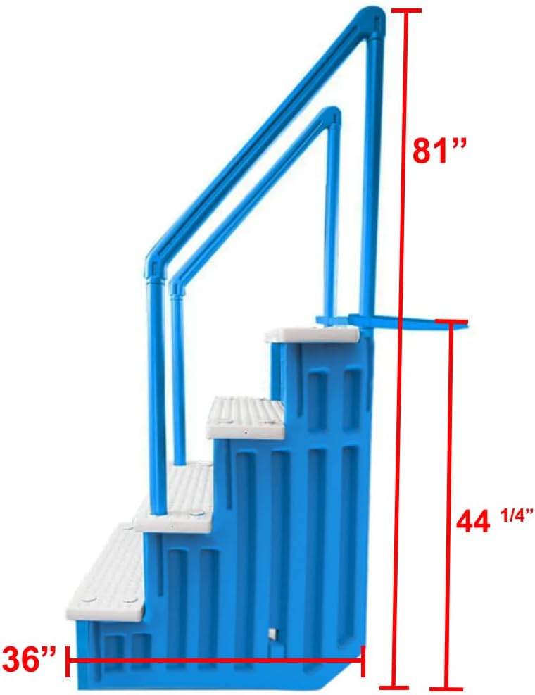 Escalones antideslizantes Aqua Select para piscinas elevadas | Azul | Para piscinas sobre tierra | Se pueden montar en terrazas de 48