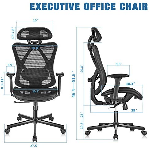 2025 Silla de Oficina Ergonómica SUNNOW, Silla de Escritorio de Malla, Silla Ejecutiva de Respaldo Alto