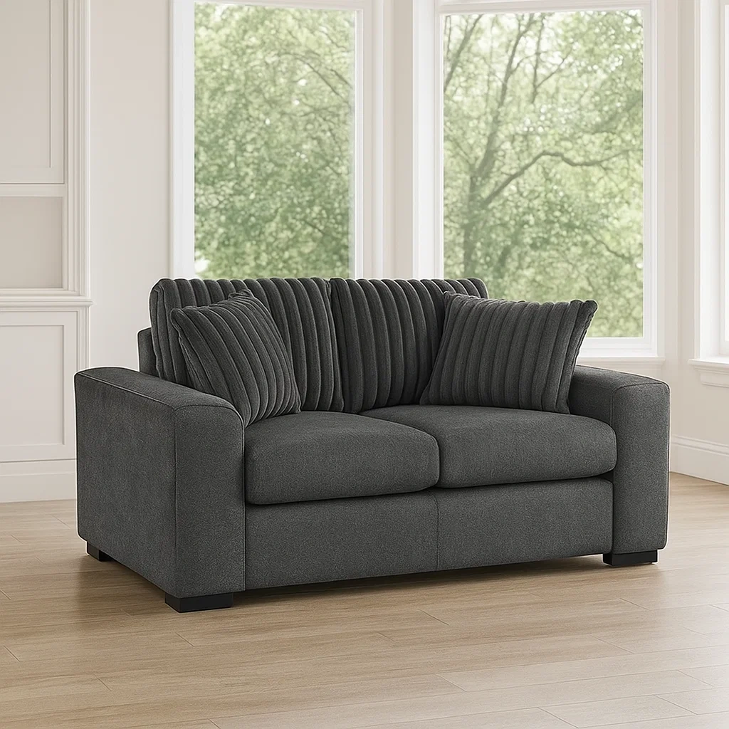 Sofá de 2 plazas,gris oscuro,tela,apto para salón,165x100x92 cm