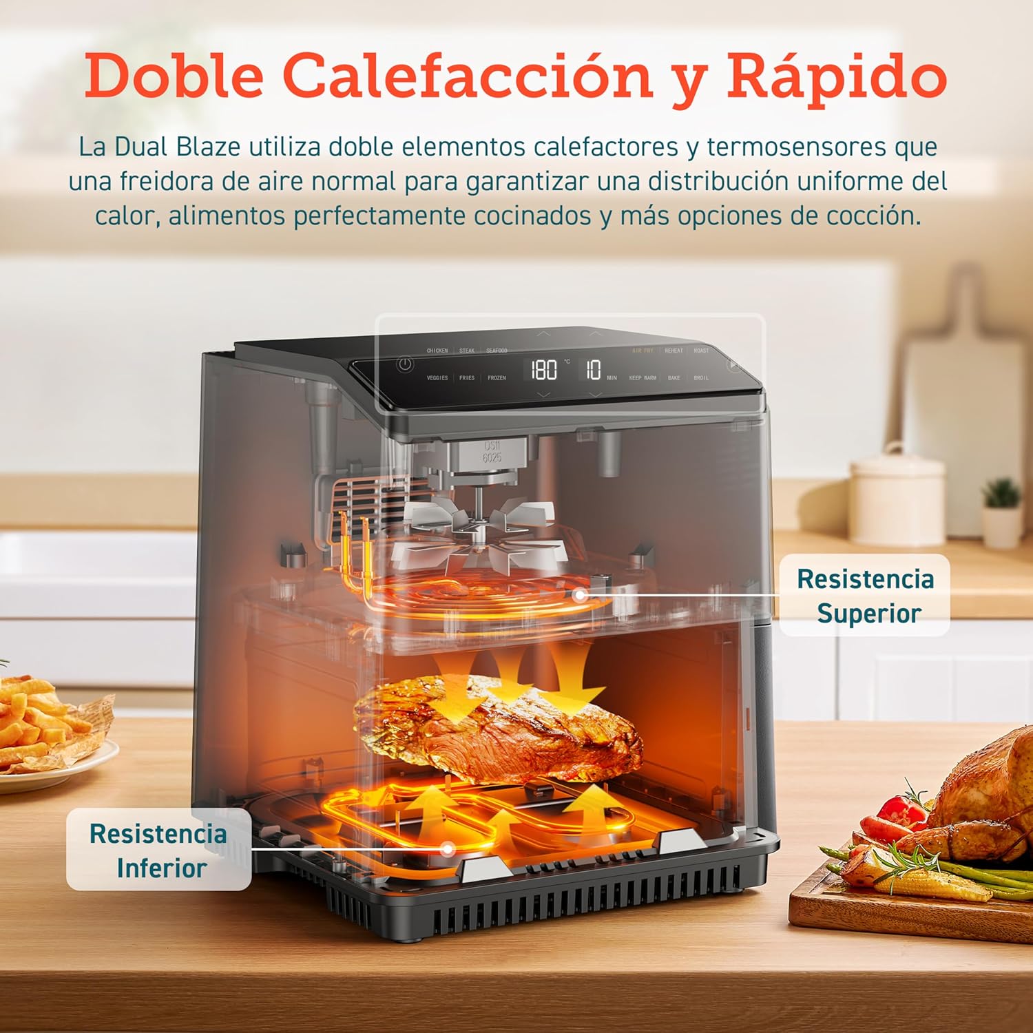 COSORI Freidora Inteligente Sin Aceite 6.4L, Freidora de Aire con Doble Calentamiento, Sin Revolver ni Precalentar, con Recetas en Español y 12 Programas, Gris Oscuro, Modelo CAF-P583S
