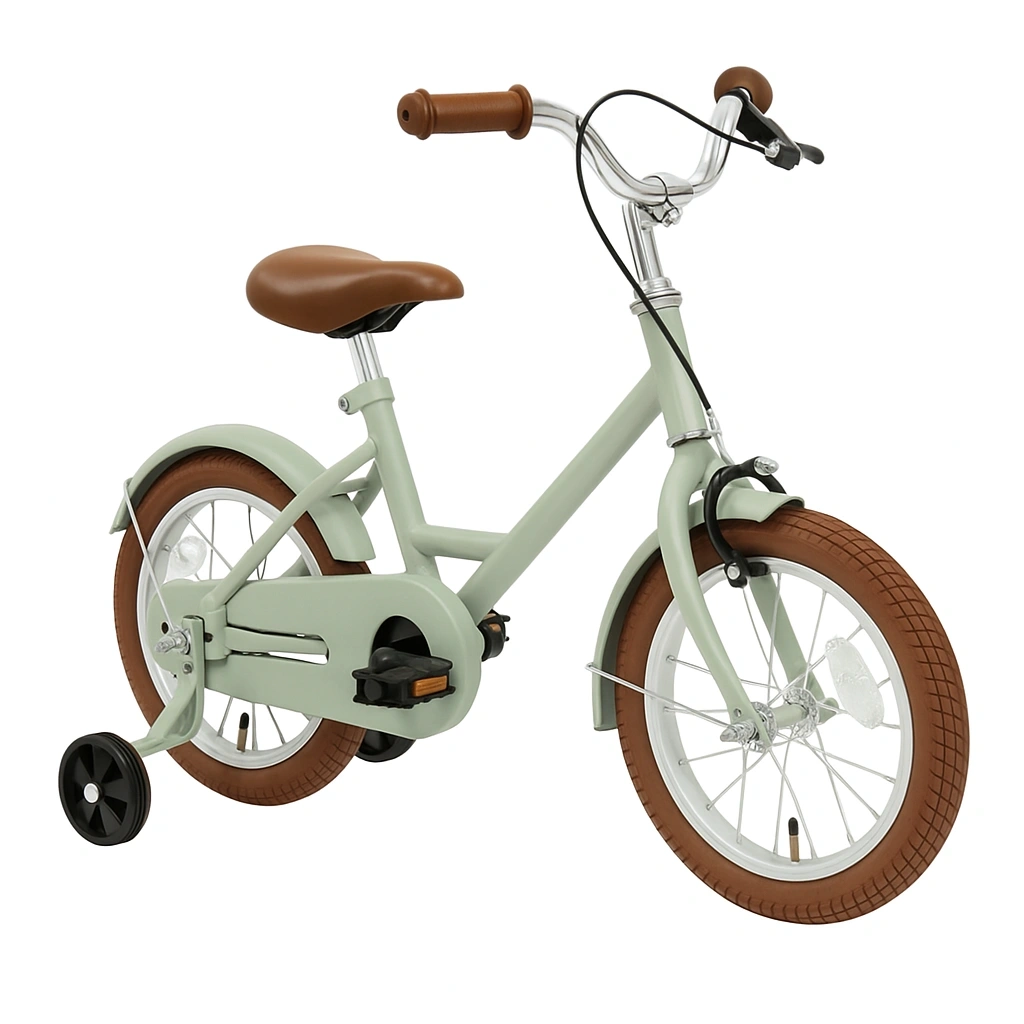 Bicicleta infantil 16 pulgadas verde claro metal asiento marrón para niños - MAPhavWy83yd