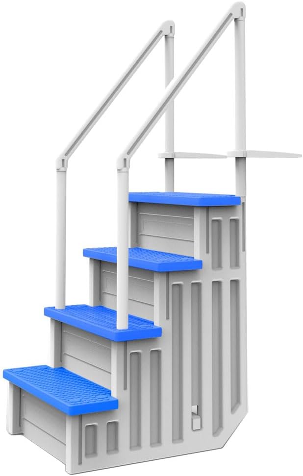 Escalones antideslizantes Aqua Select para piscinas elevadas | Azul | Para piscinas sobre tierra | Se pueden montar en terrazas de 48