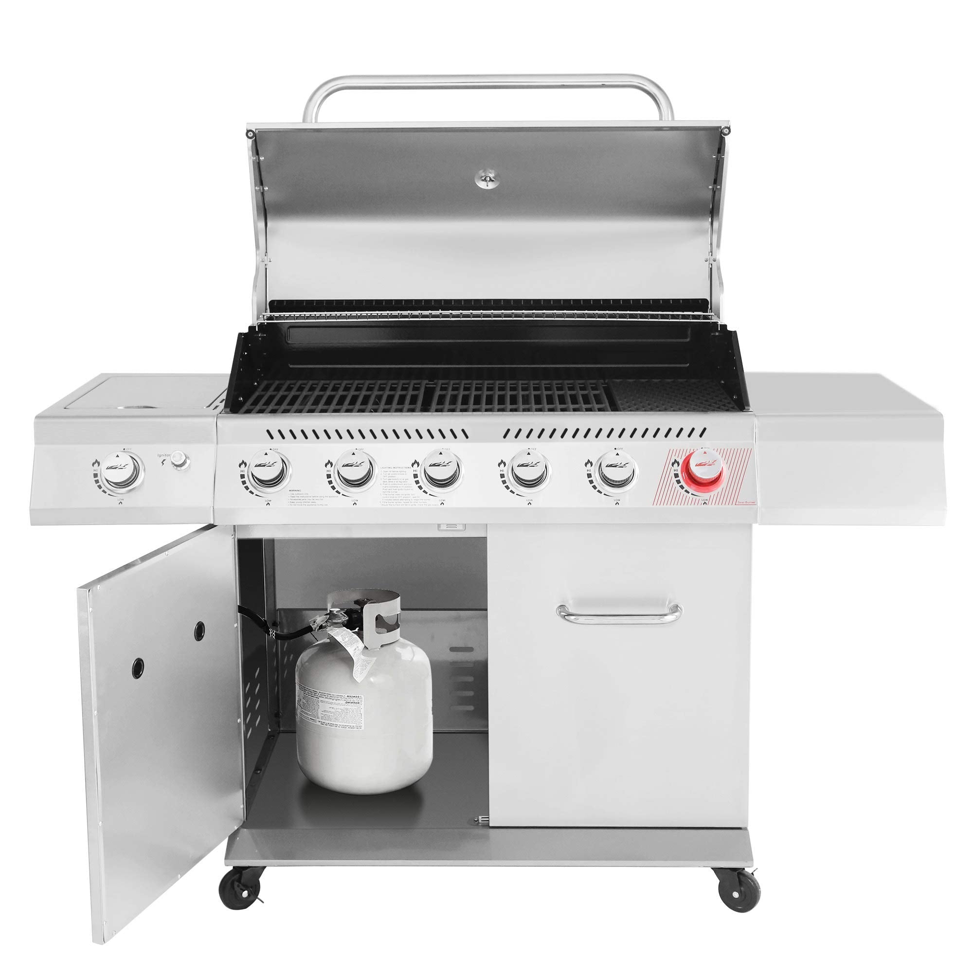 2025 Parrilla a Gas Royal Gourmet GA6402S de Acero Inoxidable, Parrilla Propana Premier de 6 Quemadores con Quemador para Sellar y Quemador Lateral, 74,000 BTU, Estilo Gabinete, Parrilla para BBQ al Aire Libre, Plata