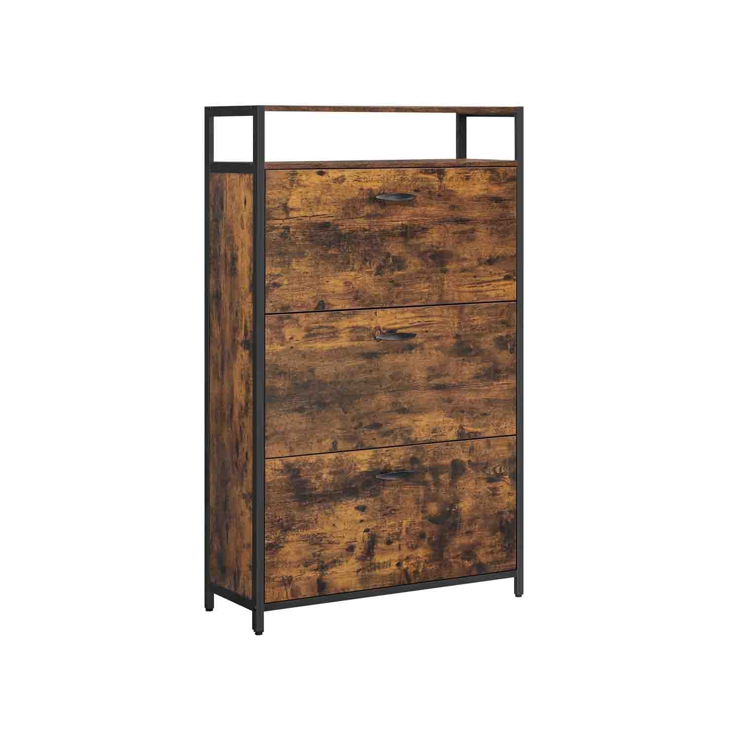 Armario Zapatero Marrón Rústico y Negro