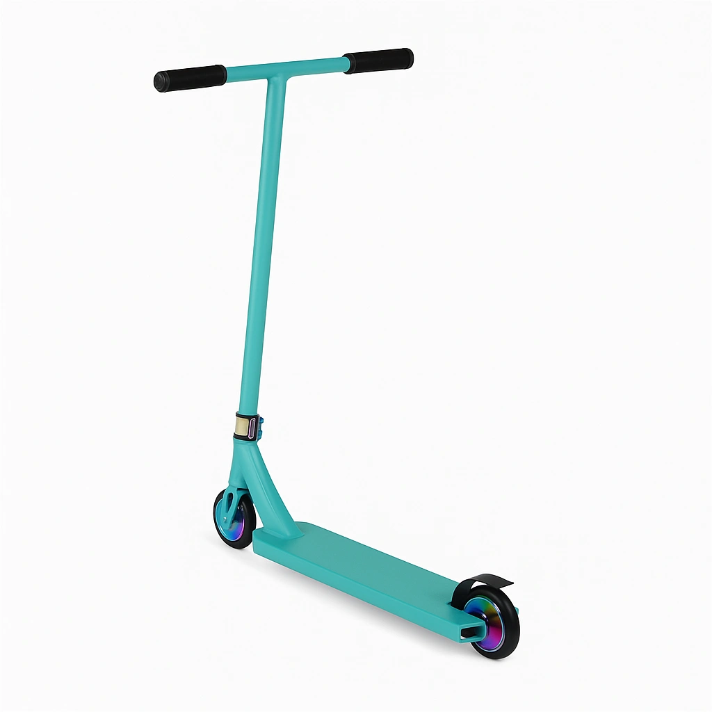 Patinete para niños y adolescentes azul claro con ruedas multicolores