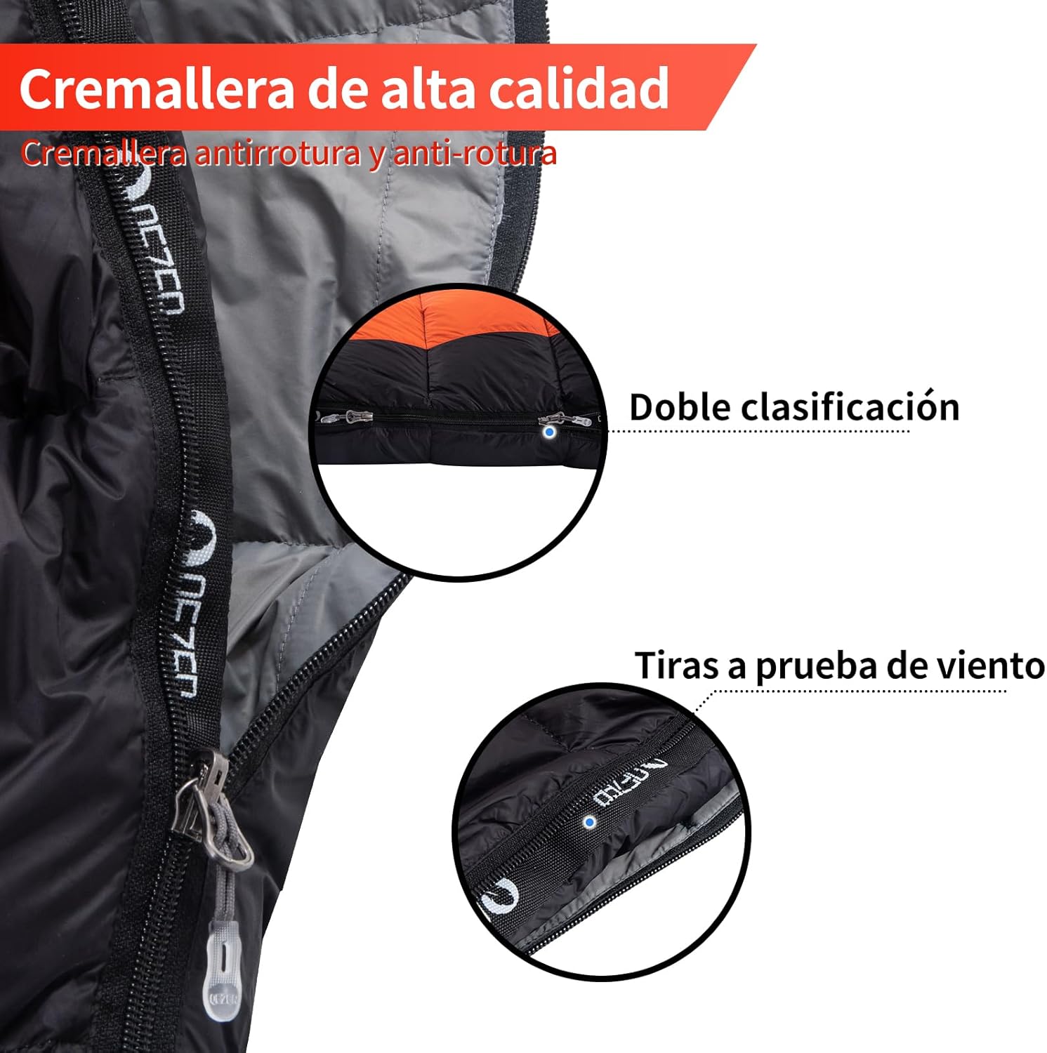QEZER Saco de Dormir Plumón 220 cm x 80 cm 8 ~ -3 ℃ Saco de Dormir 4 Estaciones Ultraligero Adultos y Niños,Sleeping Bag para Camping y Senderismo