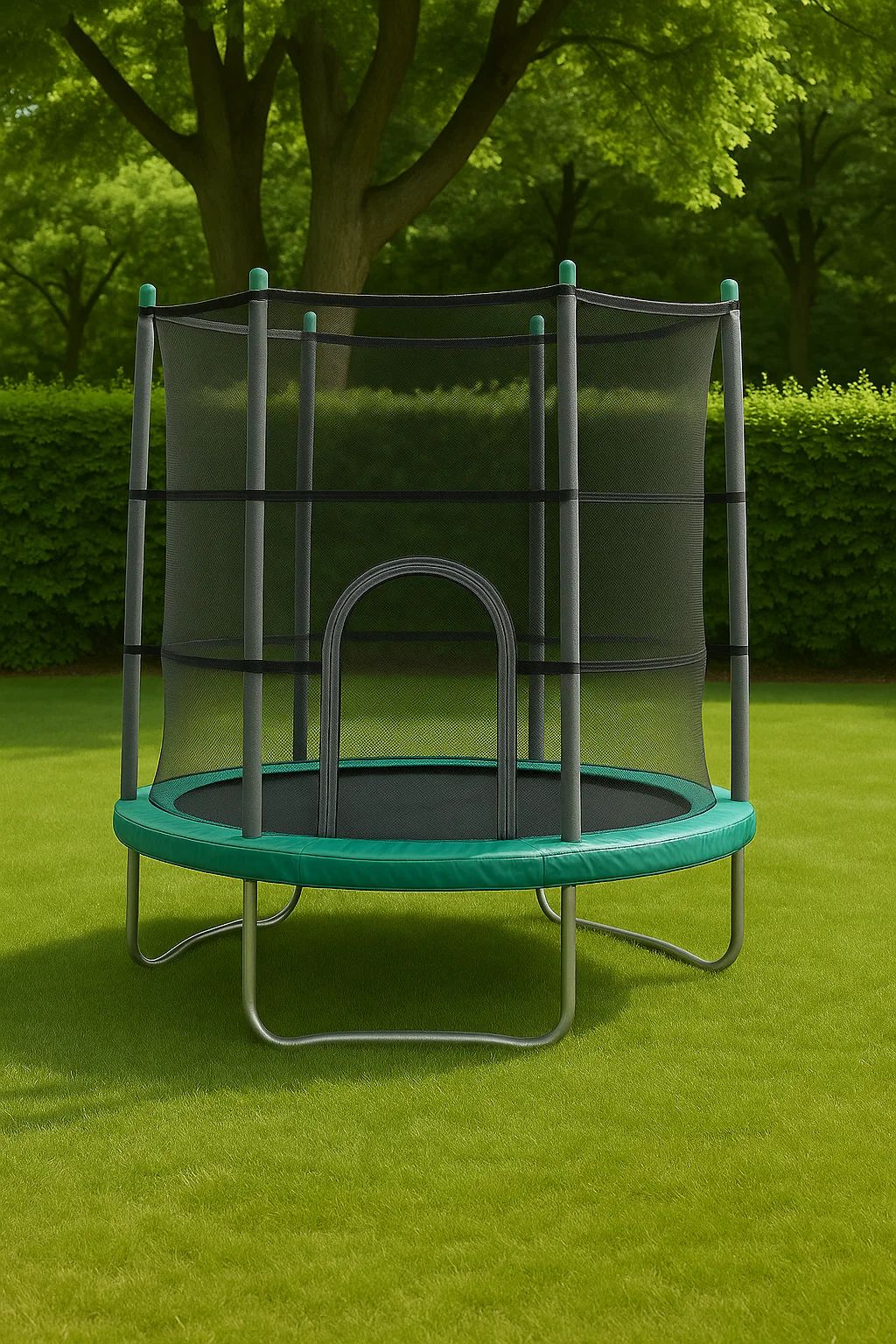 Trampolín redondo verde con red de seguridad y estructura metálica, uso en exteriores, aprox. 250 X 250 x 240 cm TSvIqHR102JC