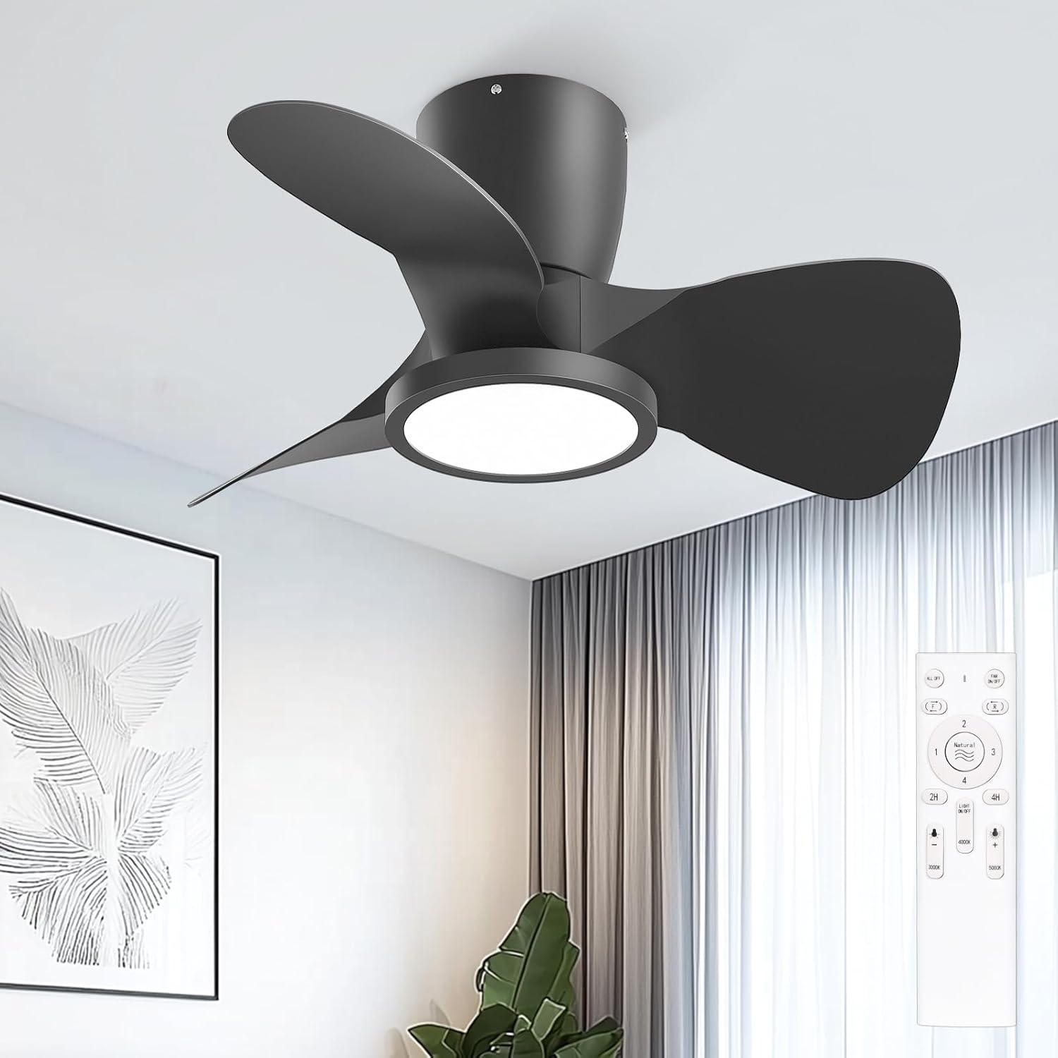 Ventilador de techo con luz Ateroll, Ø61 cm, LED regulable 3CCT (3000K-4000K-5000K), 1500LM, con control remoto, 6 velocidades, temporizador, ideal para sala y dormitorio