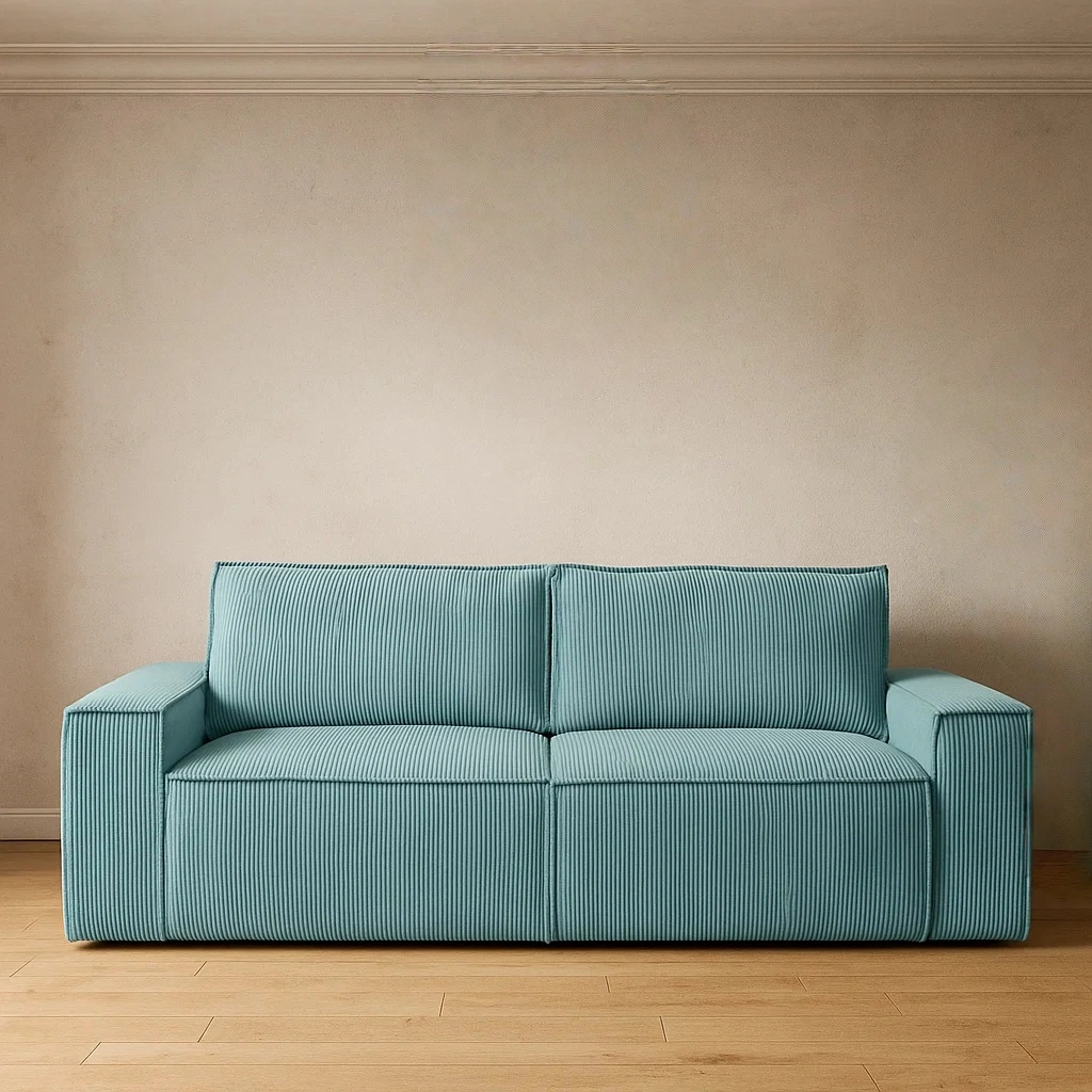 Sofás y Sillones - Sofá cama convertible 4 plazas con arcón - Azul turquesa - Terciopelo - Salón - 257×102×85 cm - cktVUHpmphh5