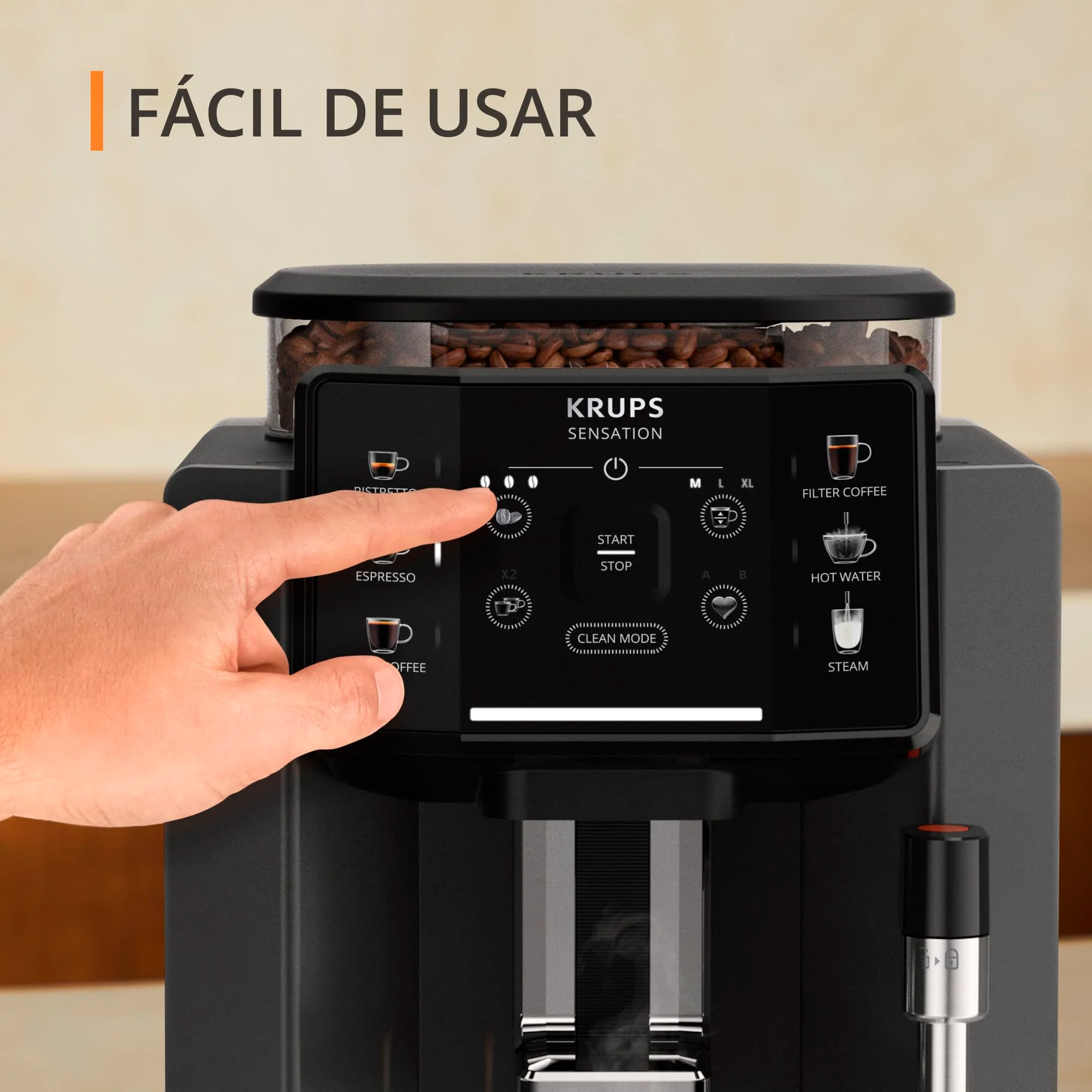2025 Krups Essential - Cafetera súper automática, 15 Bares de presión, Molinillo cónico de Metal, con selección de cantidad e Intensidad de café, 1.7 l, 1 Cups, Acero, Pantalla LCD + Acc. Leche