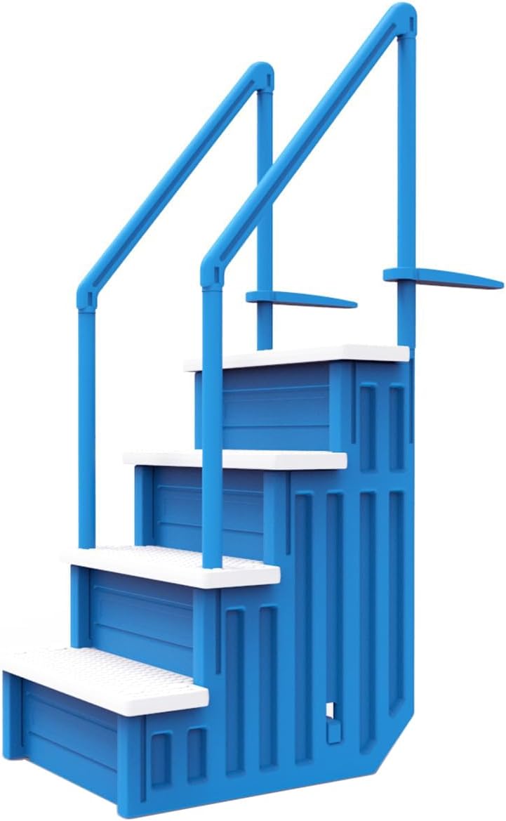 Escalones antideslizantes Aqua Select para piscinas elevadas | Azul | Para piscinas sobre tierra | Se pueden montar en terrazas de 48