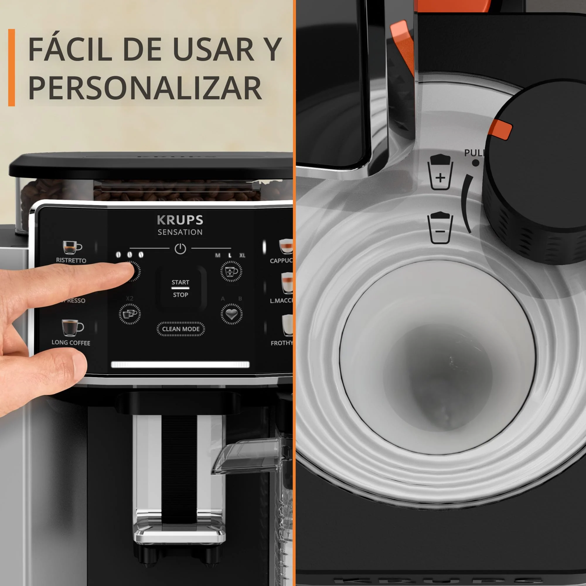 2025 Krups Essential - Cafetera súper automática, 15 Bares de presión, Molinillo cónico de Metal, con selección de cantidad e Intensidad de café, 1.7 l, 1 Cups, Acero, Pantalla LCD + Acc. Leche