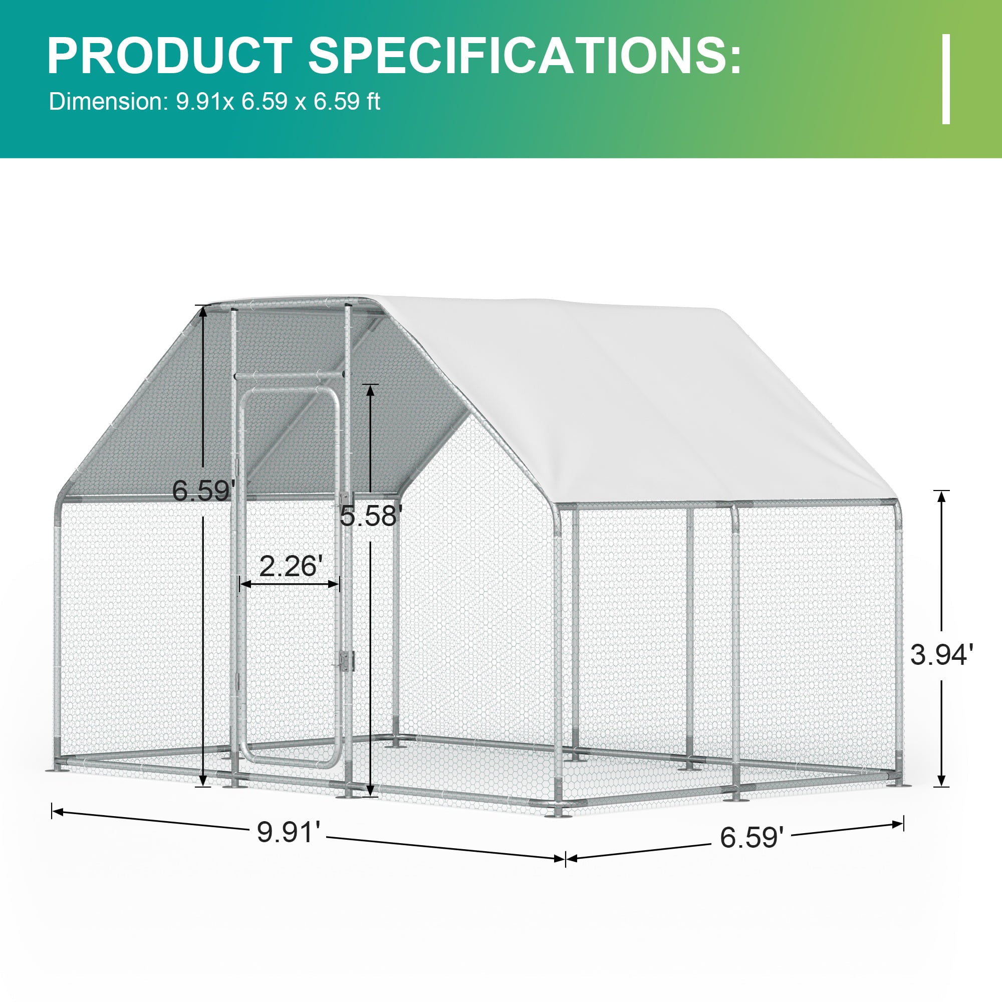 2025 Gran Jaula de Metal para Pollos en Espiral con Cubierta Impermeable y Anti-UV para Exteriores – Capacidad para 16 Aves