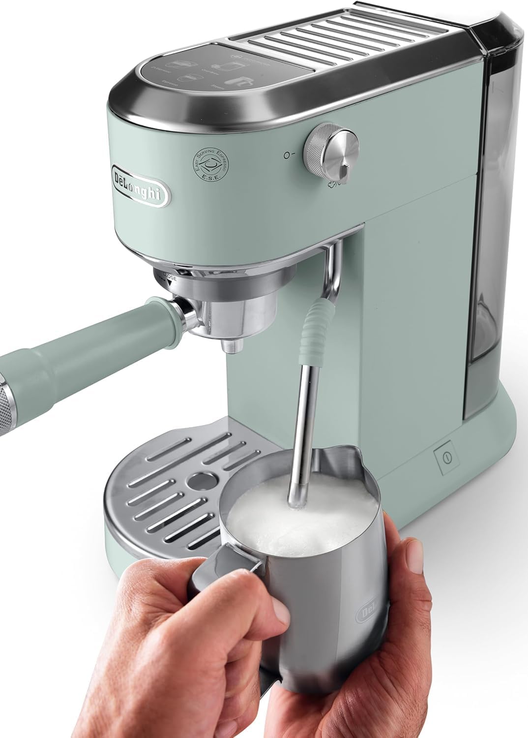 De'Longhi Dedica – Cafetera de Bomba de Acero Inoxidable para Café Molido o Monodosis, Espresso y Capuchino, Depósito de 1.3 Litros, Sistema Antigoteo, Modelo EC685.M, Color Metal