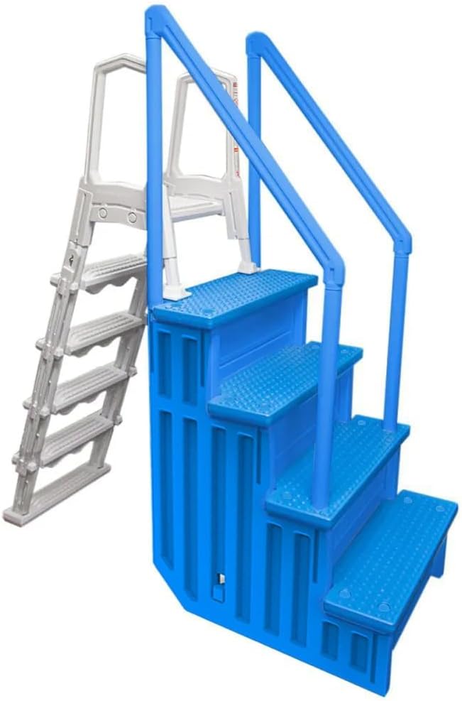Escalones antideslizantes Aqua Select para piscinas elevadas | Azul | Para piscinas sobre tierra | Se pueden montar en terrazas de 48