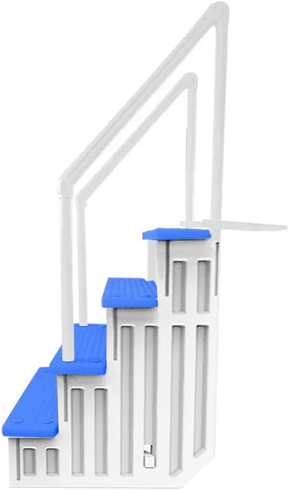 Escalones antideslizantes Aqua Select para piscinas elevadas | Azul | Para piscinas sobre tierra | Se pueden montar en terrazas de 48