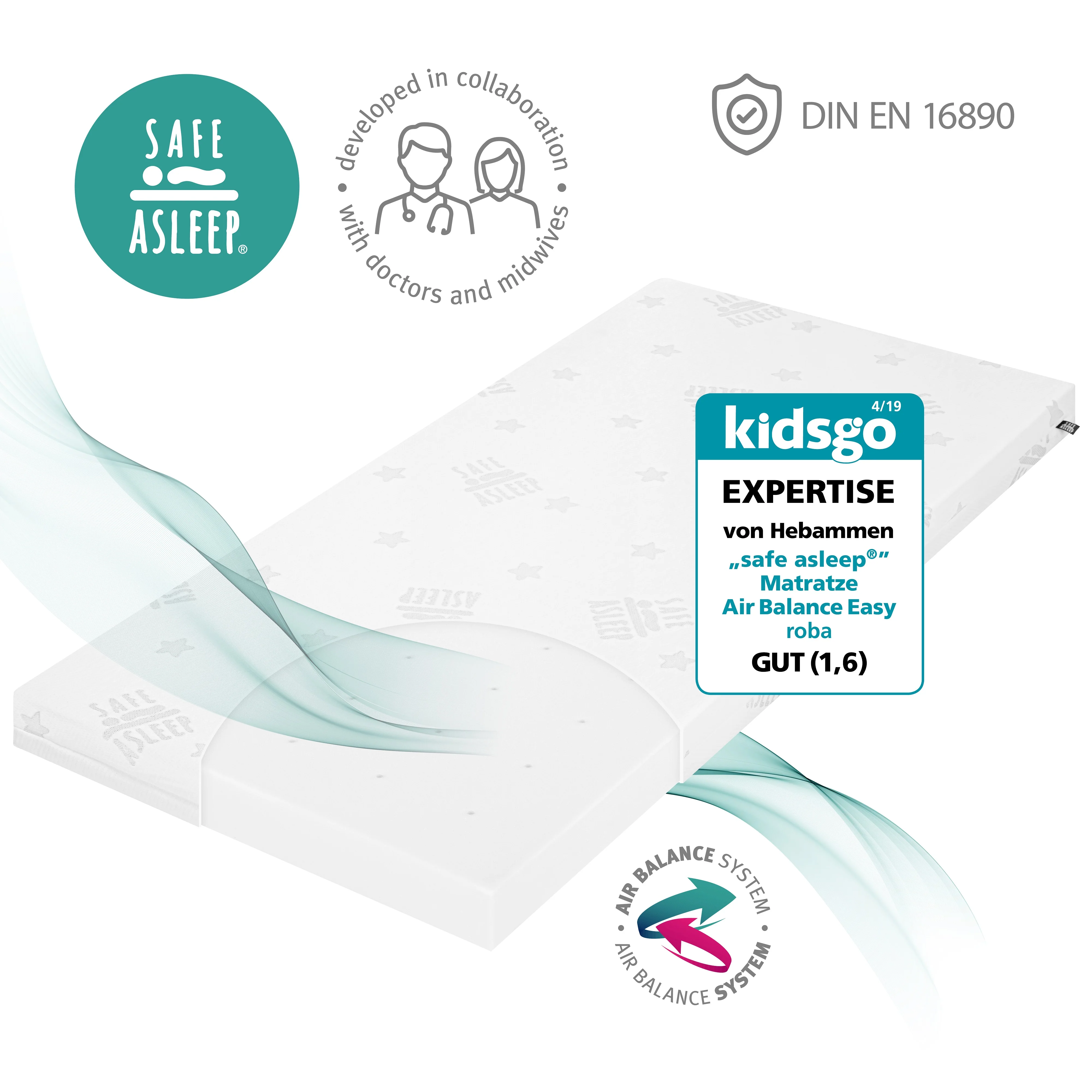 Colchón para bebés y niños COMFORT AIR ROLL safe asleep® con funda de jacquard