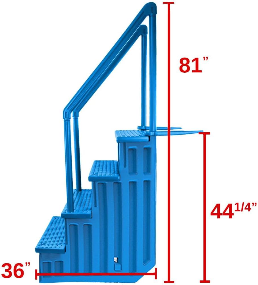 Escalones antideslizantes Aqua Select para piscinas elevadas | Azul | Para piscinas sobre tierra | Se pueden montar en terrazas de 48
