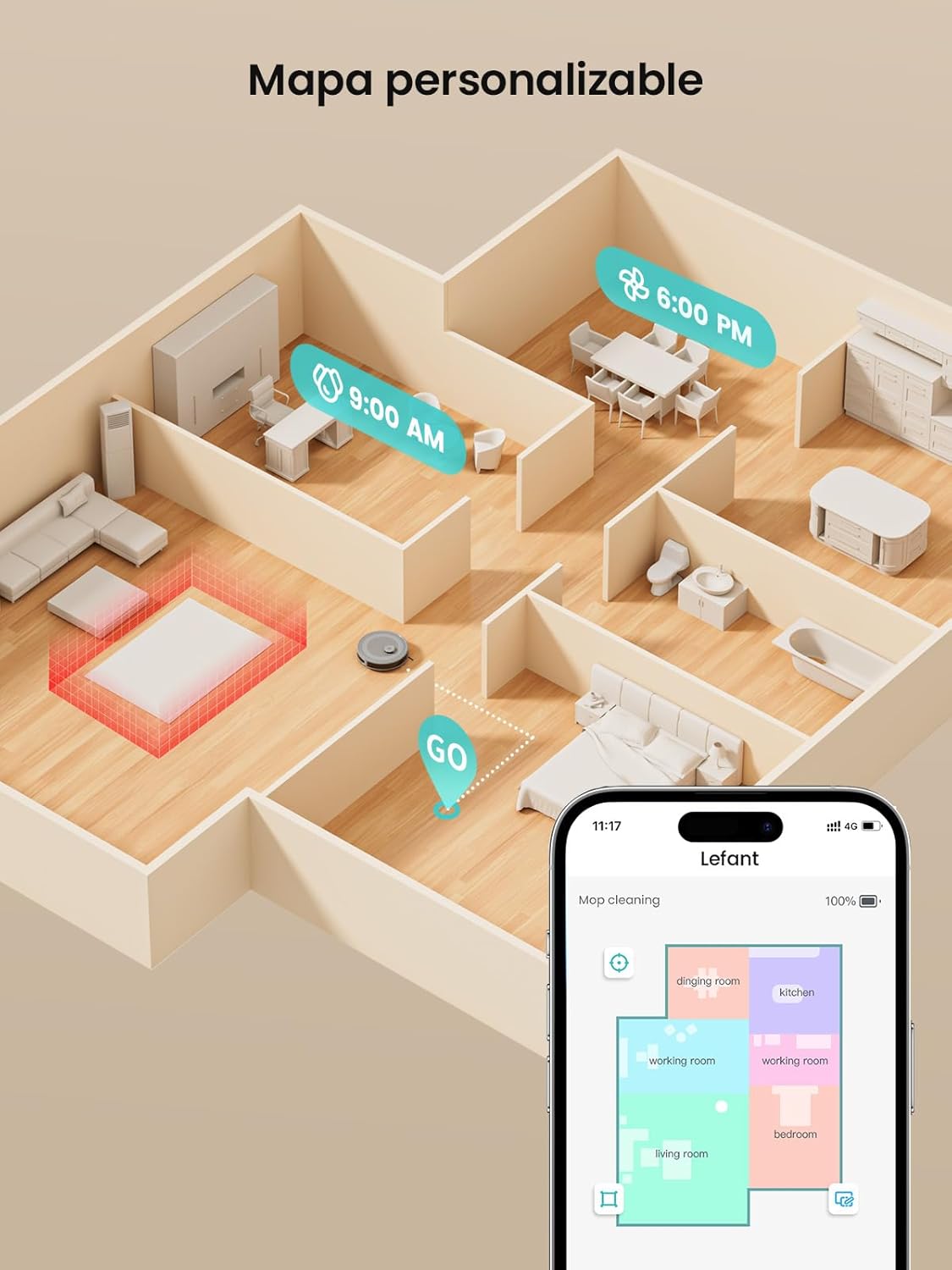 Robot Aspirador LEFANT M210 Pro 2200Pa, 120 Minutos de Autonomía, WiFi/App/Alexa, Sensor Mejorado Anti-Colisión y Anti-Caída, Navegación Inteligente, Delgado y Silencioso, 6 Modos de Limpieza