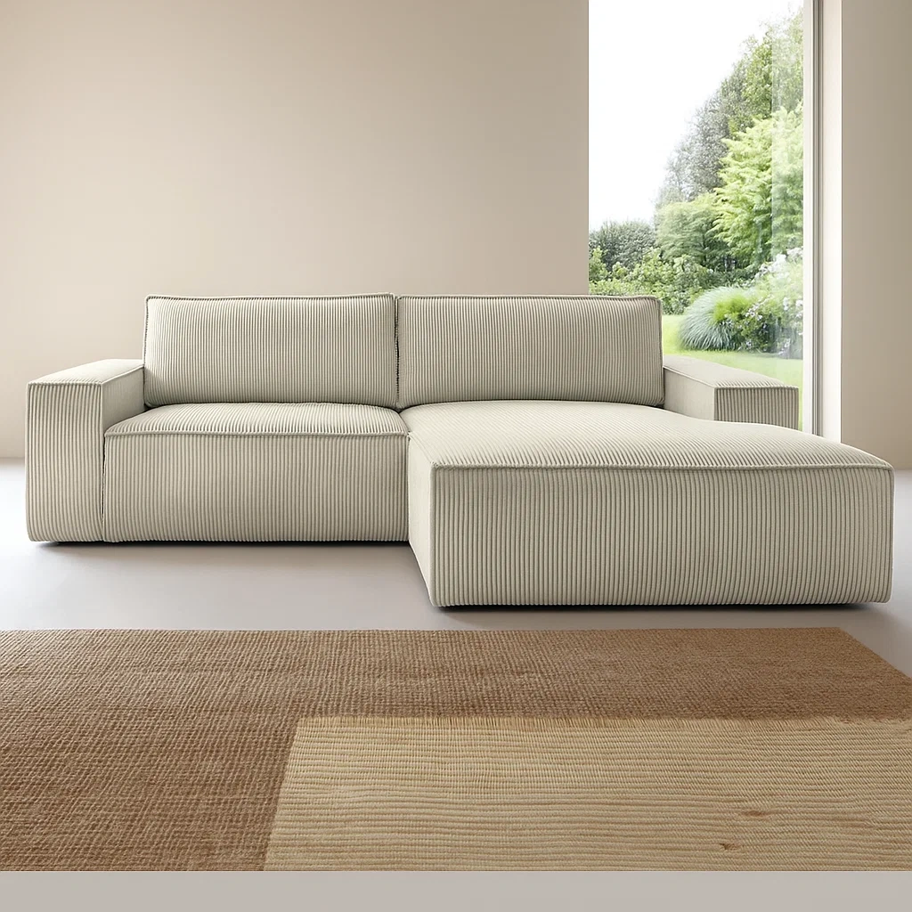 Sofá de terciopelo esquinero convertible - beige - terciopelo - salón - 267×167×85 cm - Xl9jCa2DaTJh