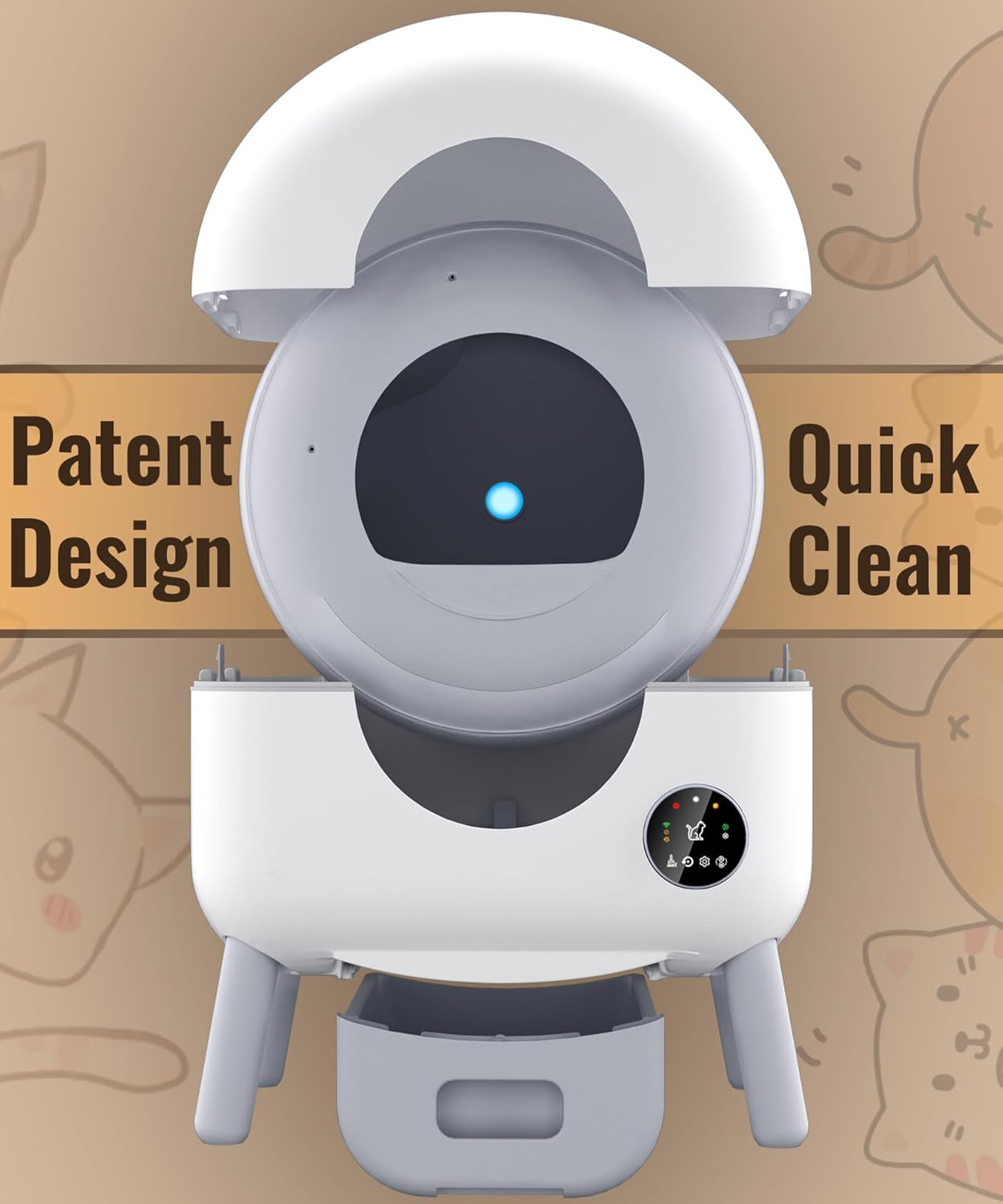 2025 Caja de Arena Autolimpiante - 110L Caja Automática para Gatos, Compatible con Todo Tipo de Arena, con 1 Rollo de Bolsas de Basura y Alfombrilla, Control por App, Color Gris Grande