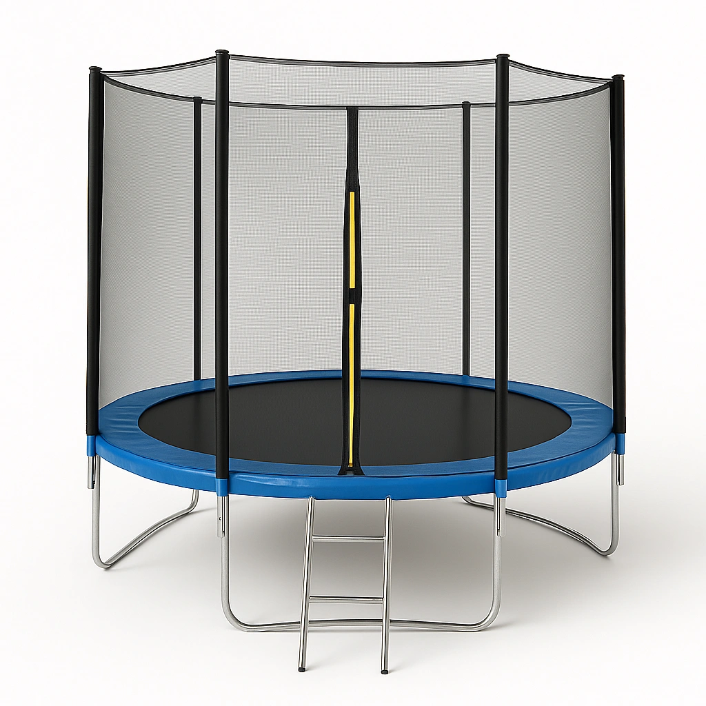 Trampolín redondo infantil exterior azul acero jardín 3.6m x 3.6m x 2.6m