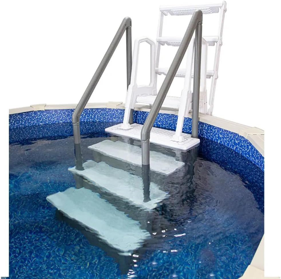 Escalones antideslizantes Aqua Select para piscinas elevadas | Azul | Para piscinas sobre tierra | Se pueden montar en terrazas de 48