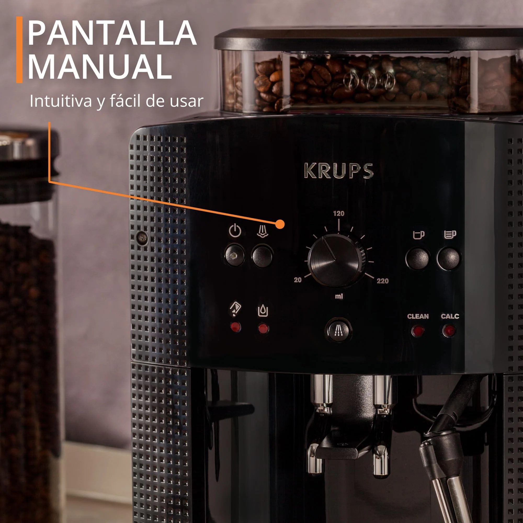 2025 Krups Essential - Cafetera súper automática, 15 Bares de presión, Molinillo cónico de Metal, con selección de cantidad e Intensidad de café, 1.7 l, 1 Cups, Acero, Pantalla LCD + Acc. Leche