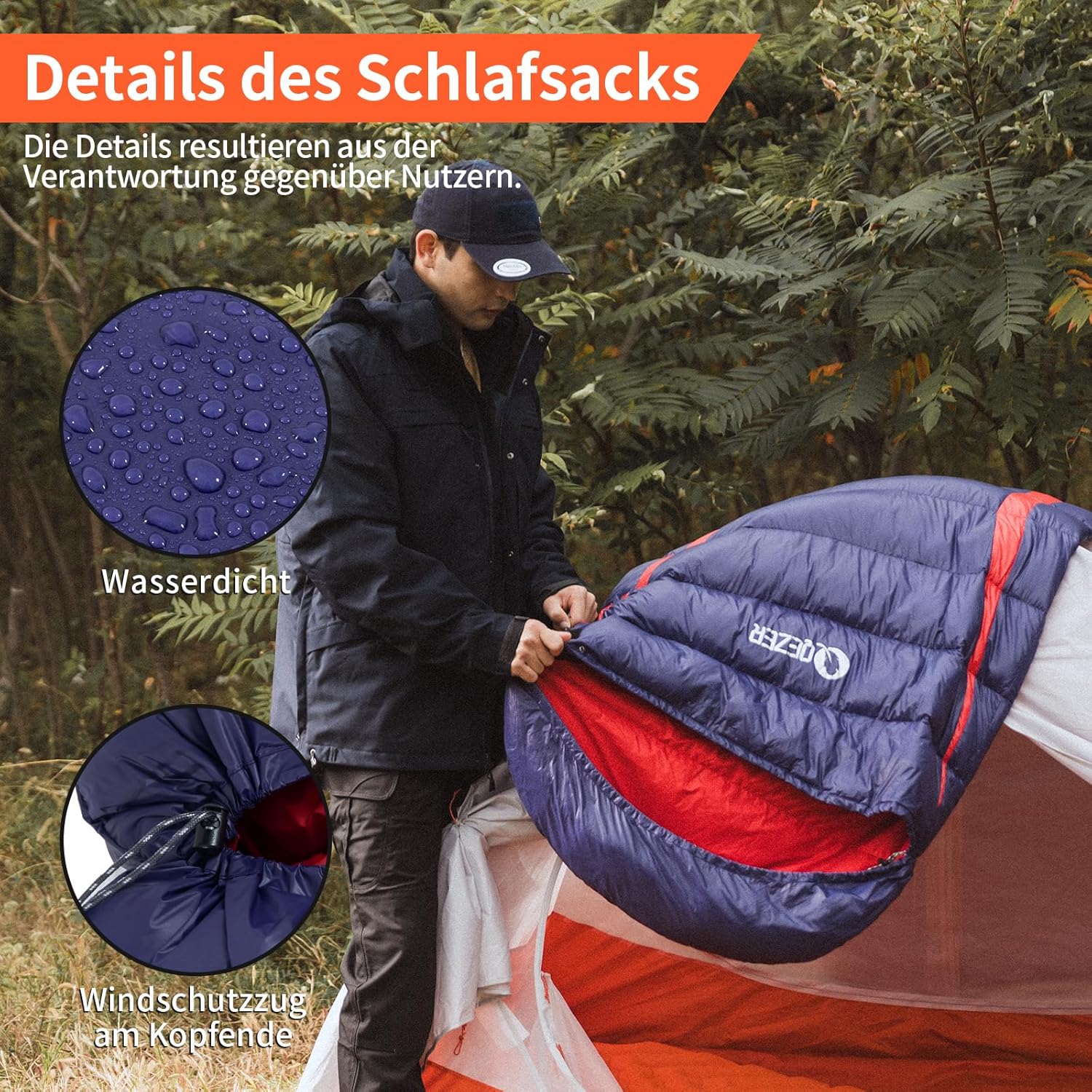 QEZER Saco de Dormir Plumón 220 cm x 80 cm 8 ~ -3 ℃ Saco de Dormir 4 Estaciones Ultraligero Adultos y Niños,Sleeping Bag para Camping y Senderismo