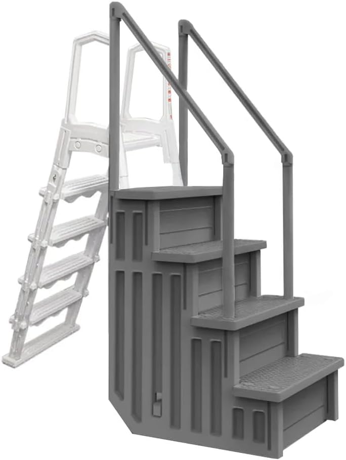 Escalones antideslizantes Aqua Select para piscinas elevadas | Azul | Para piscinas sobre tierra | Se pueden montar en terrazas de 48