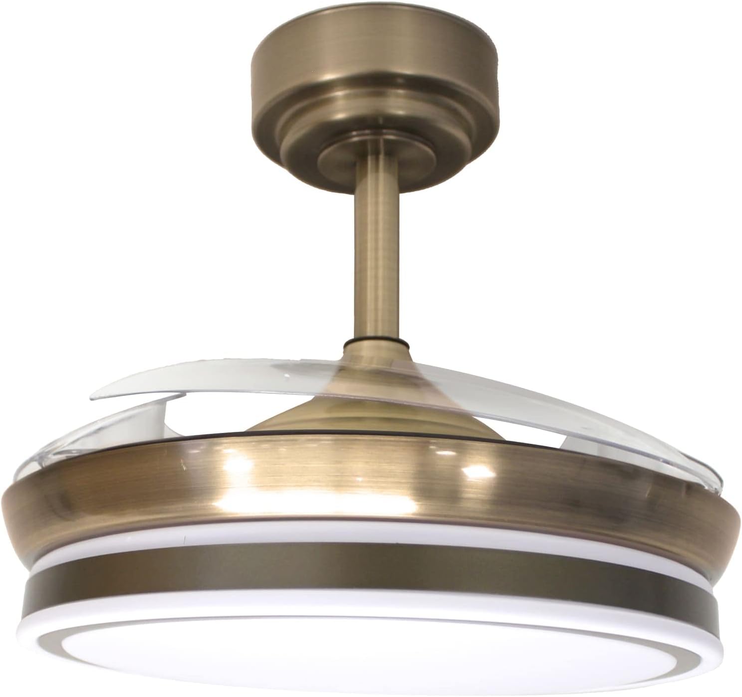 wonderlamp – Ventilador de Techo con Luz LED Pearl Mini, Aspas Retráctiles, Motor DC Muy Silencioso, 3 Temperaturas de Color Regulables, 46W, Blanco