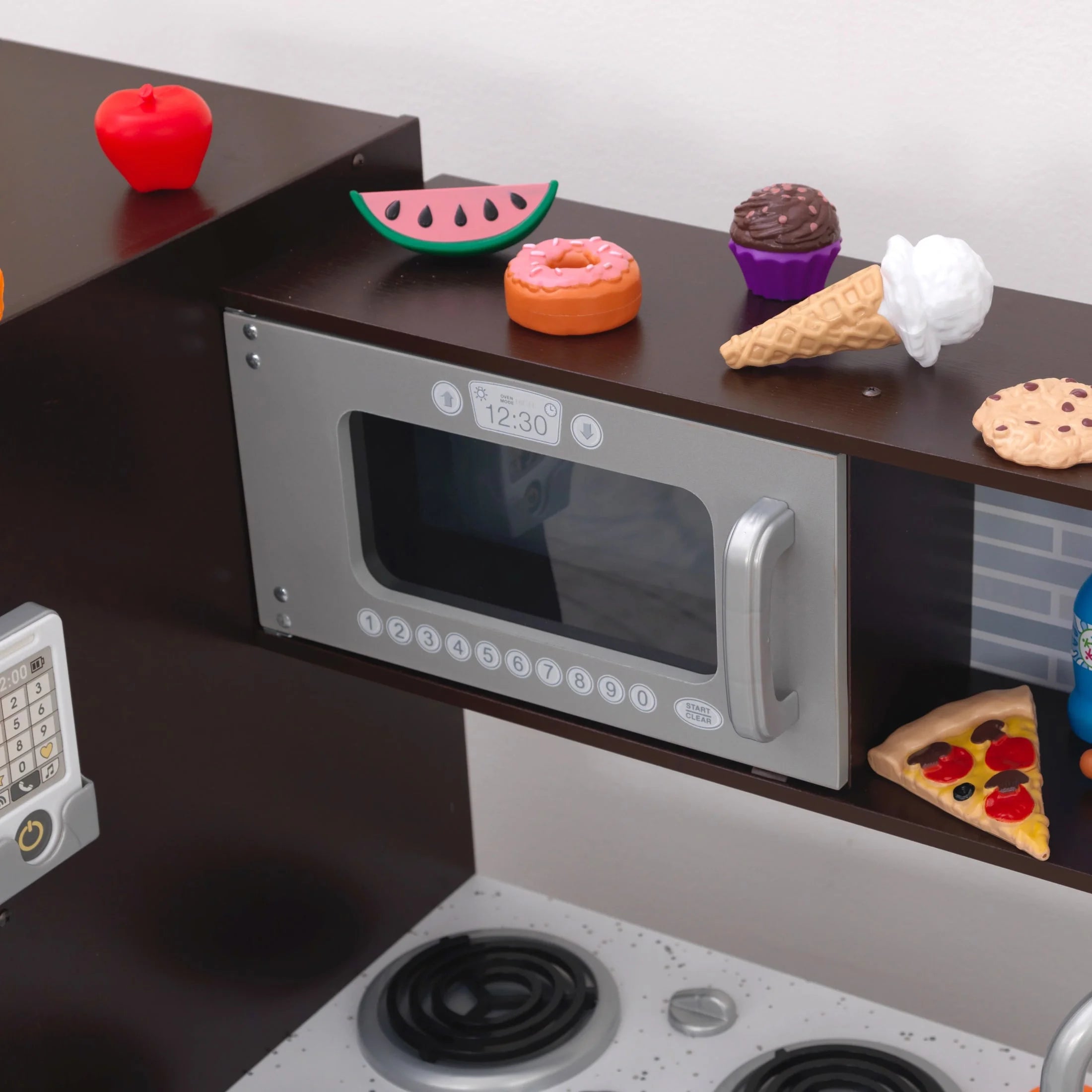 2025 Cocina de Juguete KidKraft Uptown Espresso de Madera con 30 Accesorios de Comida