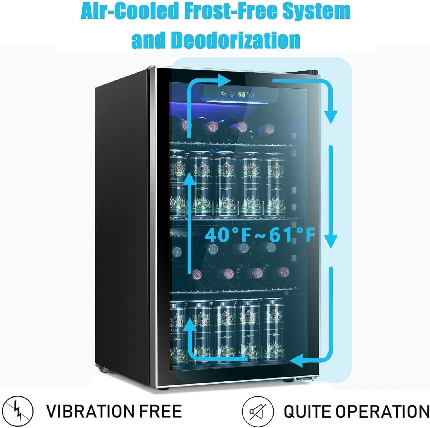 Antarctic Star Enfriador de Vino para 36 Botellas / Refrigerador de Bebidas, Mini Bodega, Refrigerador para Cerveza y Refrescos, Operación Silenciosa con Compresor, Temperatura Ajustable, Independiente, Color Negro, 4.4 pies cúbicos