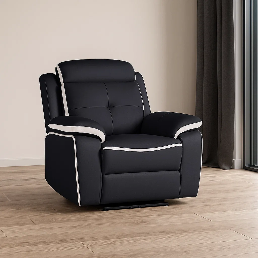 Sillón de piel reclinable blanco y negro de becerro para salón 106×97×92 cm - zKGChT7eTSwi