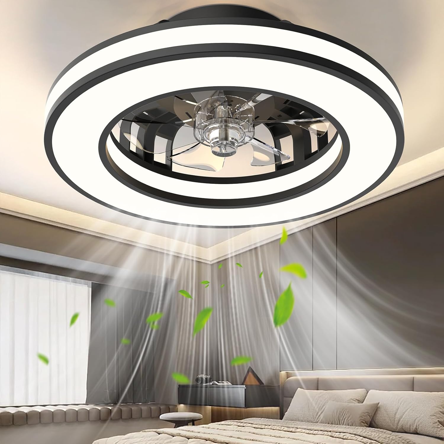 Ventilador de Techo con Luz 40.5 cm, Ventilador Silencioso de 20 W, Regulable 3000K-4000K-6500K, 6 Velocidades con Control Remoto, Temporizador, Memoria de Luz, Ventilador Reversible